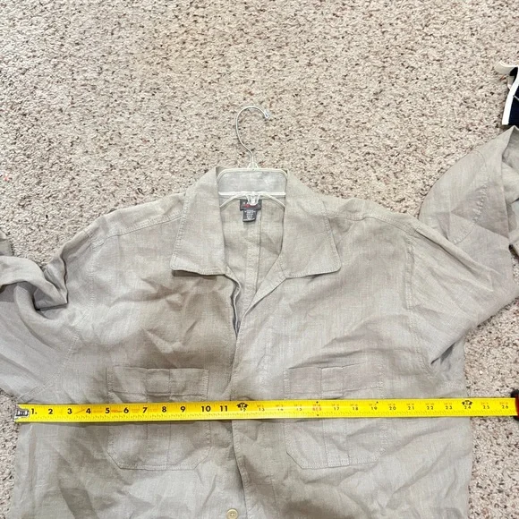 Haupt‎ Germany Linen Button Down Mens Large Long Sleeves Gray Shirt Patch Elbow